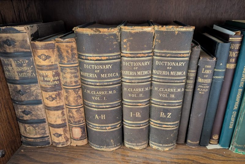 Antique leather-bound homeopathic Materia Medica volumes